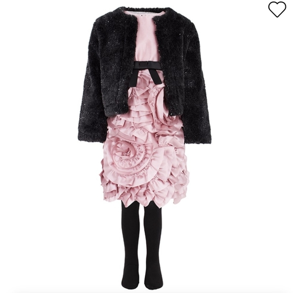 MILLY MINIS FUCHSIA BLACK ROSETTE RUFFLE DRESS 12 14 cy - Picture 3 of 9